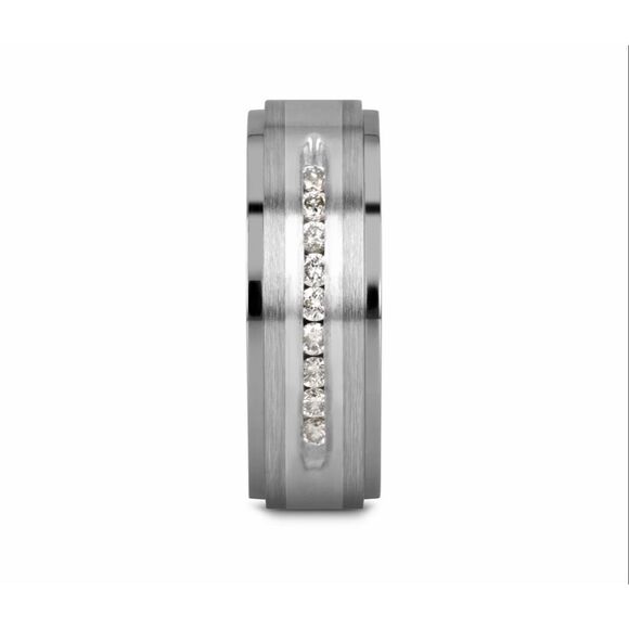 Thorsten Bond Men’s Wedding Band Size 9 Flat Brushed Silver Inlaid Titanium with - Picture 4 of 5